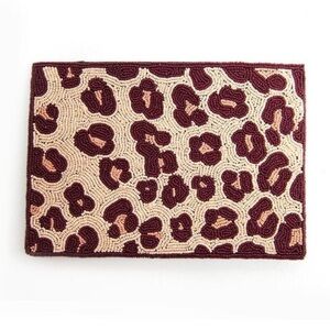 Ink + Alloy Beaded Clutch Maroon & Pink Cheetah Animal Pattern Chic Evening